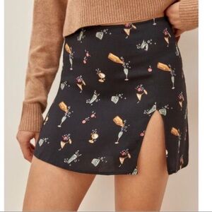 Reformation Margot Cocktail Party Black Patterned Skirt Size 2